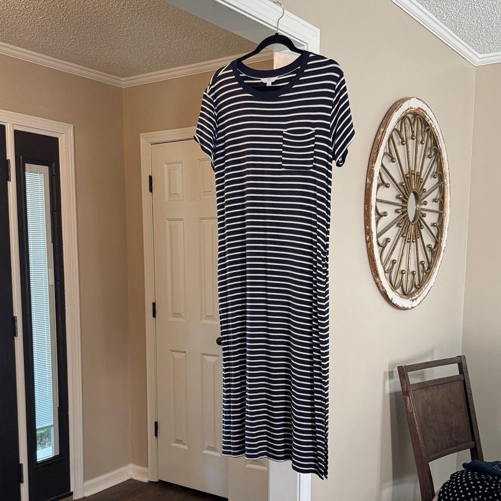 Navy and White Striped T-Shirt Dress
